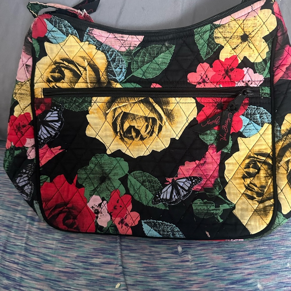 Vera Bradley Quilted Floral Crossbody in Black, Yellow, Pink